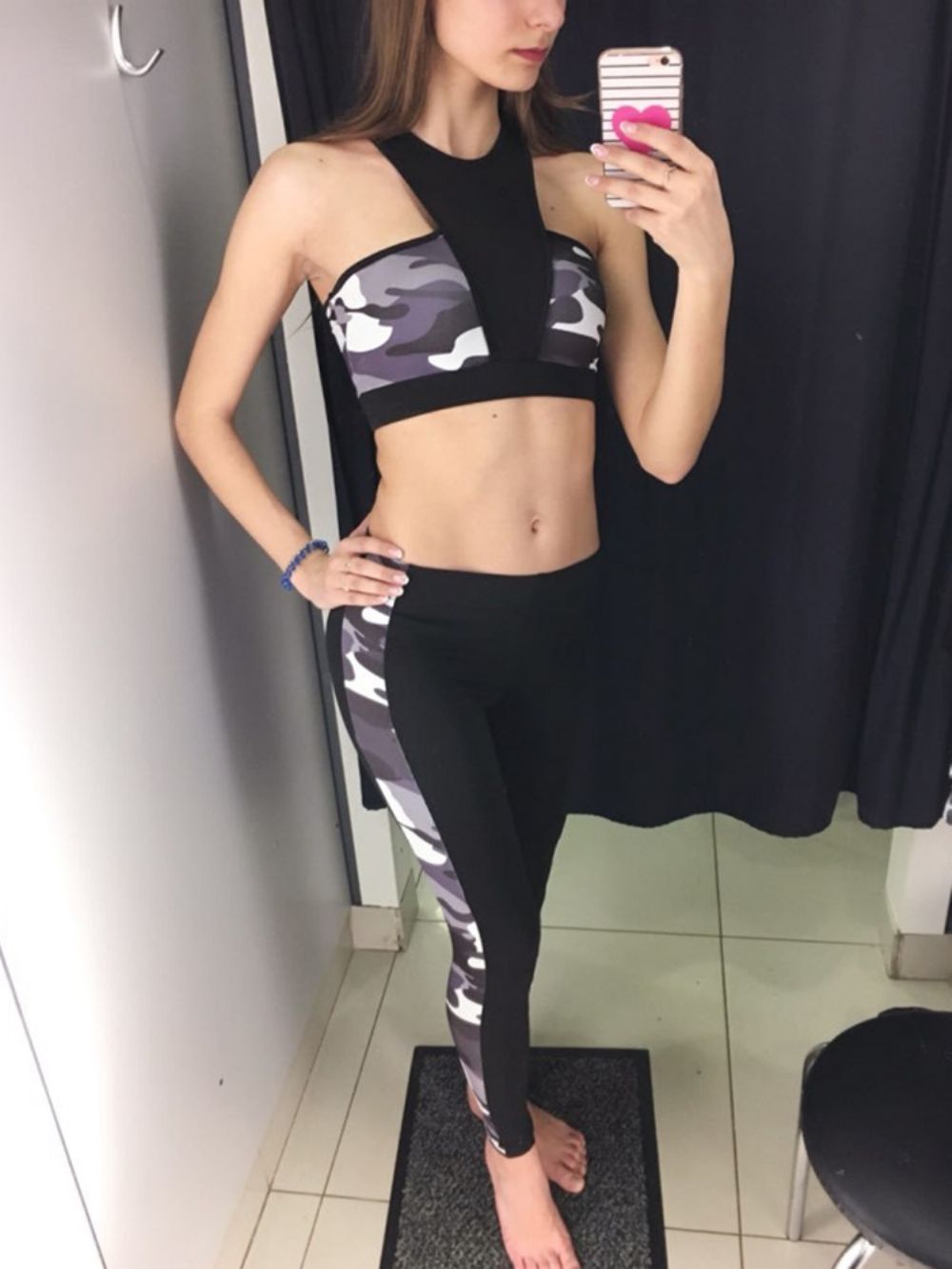 Afdrukken Anti-Zweet Camouflage Pullover Yoga Sport Sets