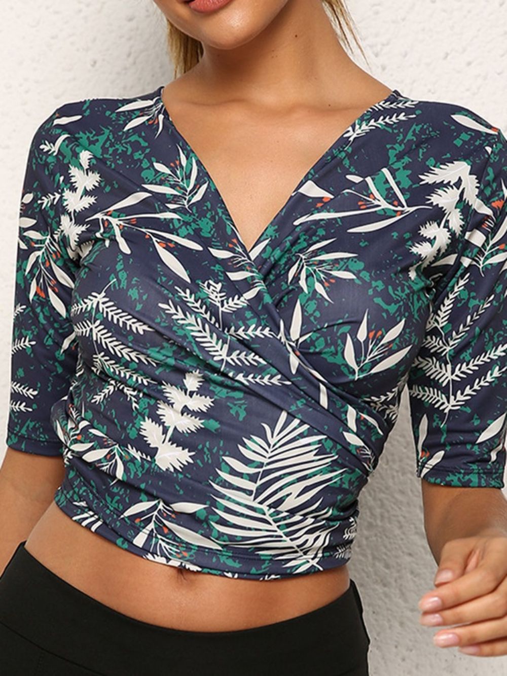 Bloemen Polyester Sneldrogende Print Dames Tops Met Korte Mouwen