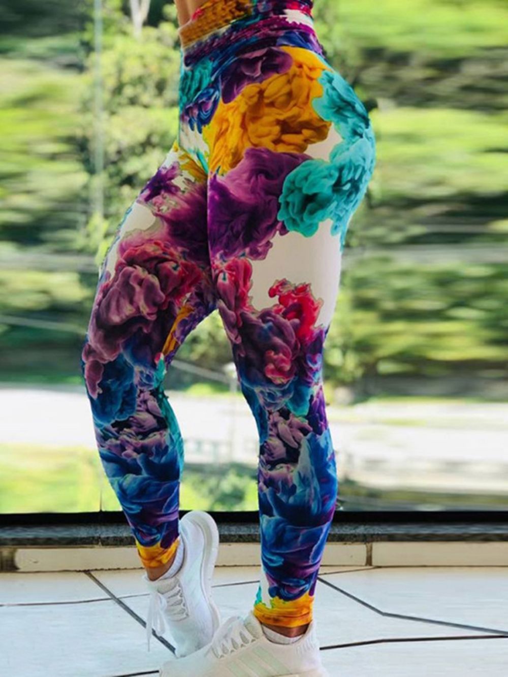 Dames Sportlegging Met Bloemenprint En Volledige Lengte Yogabroek Tiktok-Legging Met Hoge Taille