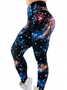 Dames Sterrenhemel Kleurblok Print Gym Sport Yoga Leggings Yoga Broek Hoge Taille Tiktok Leggings