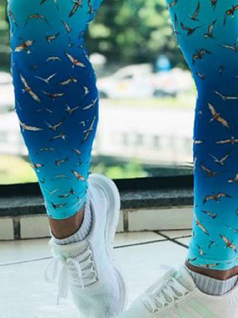 Gradient Bird Print Full Length Dameslegging Yogabroek Hoge Taille Tiktok-Legging