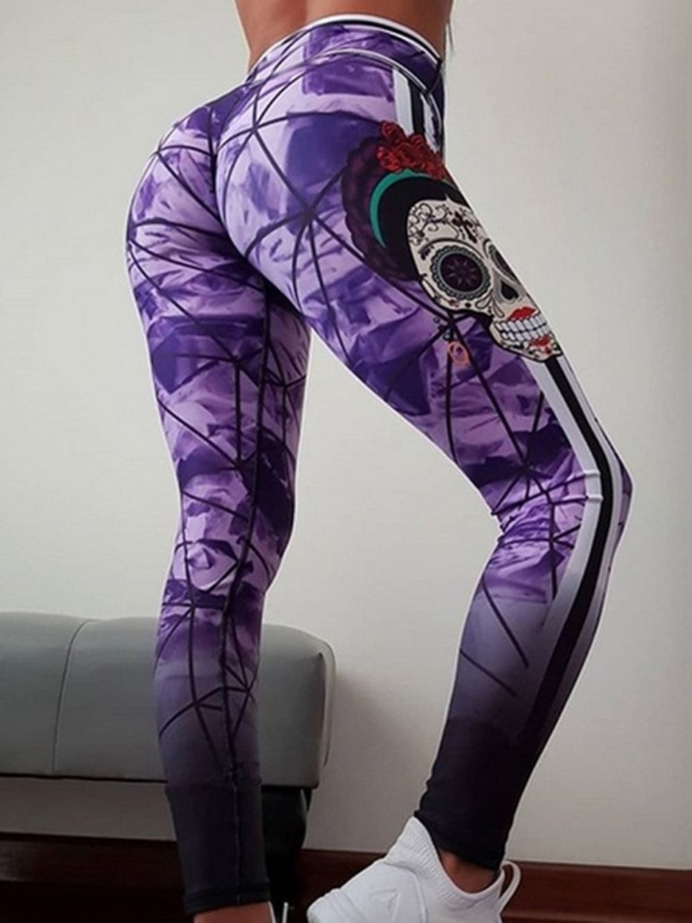 Kleurblokprint Volledige Lengte Gym Sport Yoga Broek Hoge Taille Tiktok Legging