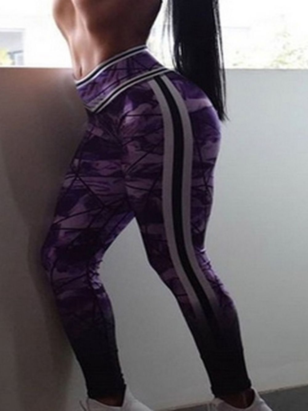 Kleurblokprint Volledige Lengte Gym Sport Yoga Broek Hoge Taille Tiktok Legging