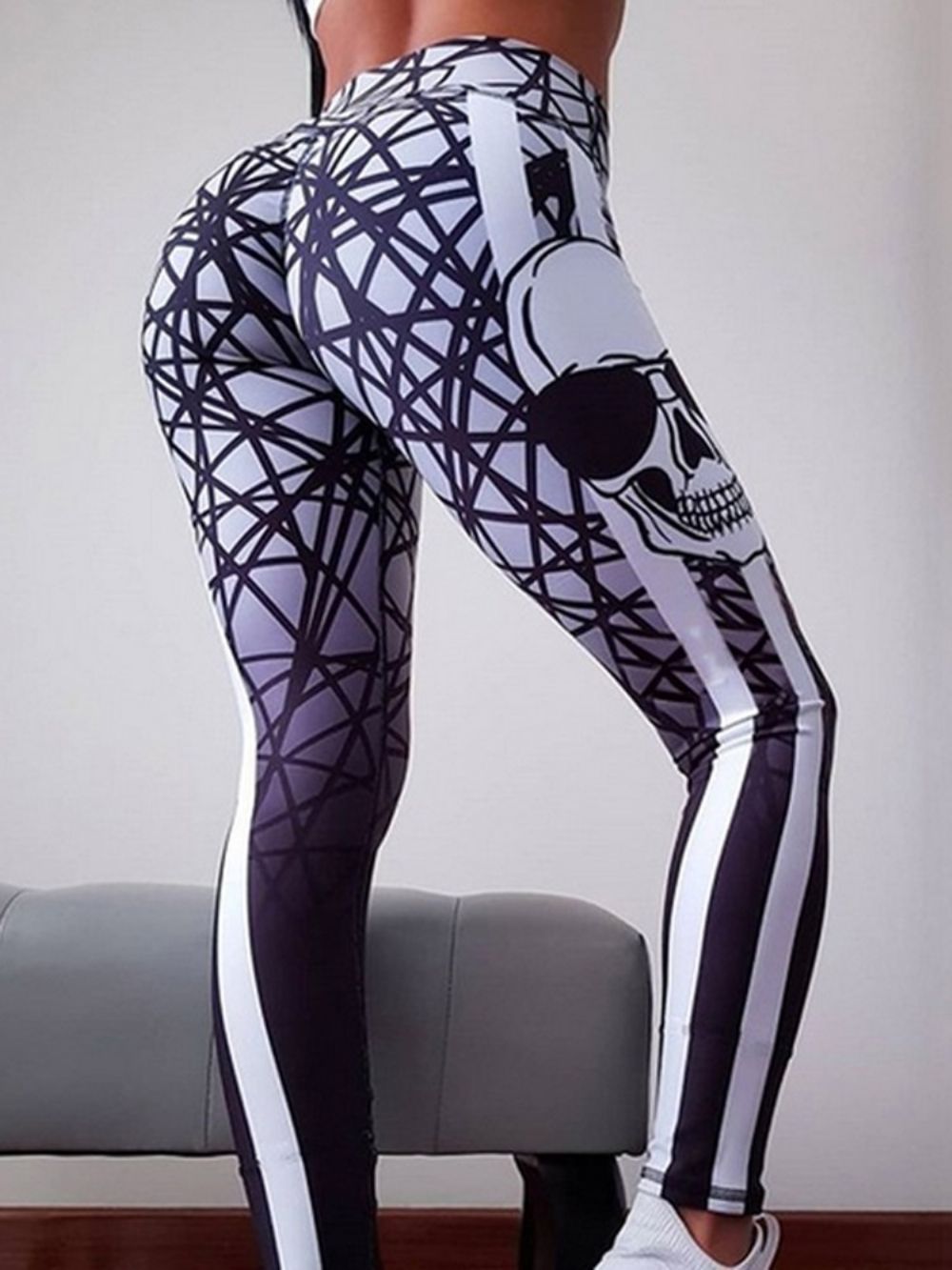 Kleurblokprint Volledige Lengte Gym Sport Yoga Broek Hoge Taille Tiktok Legging