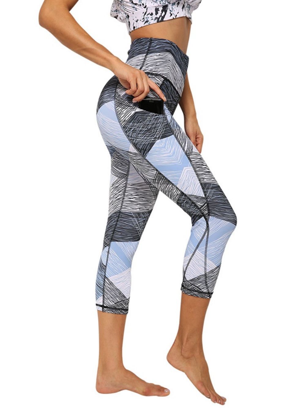 Polyester Sneldrogende Zakken Kleurblok Vrouwelijke Badminton Yoga Broek Hoge Taille Tiktok Leggings