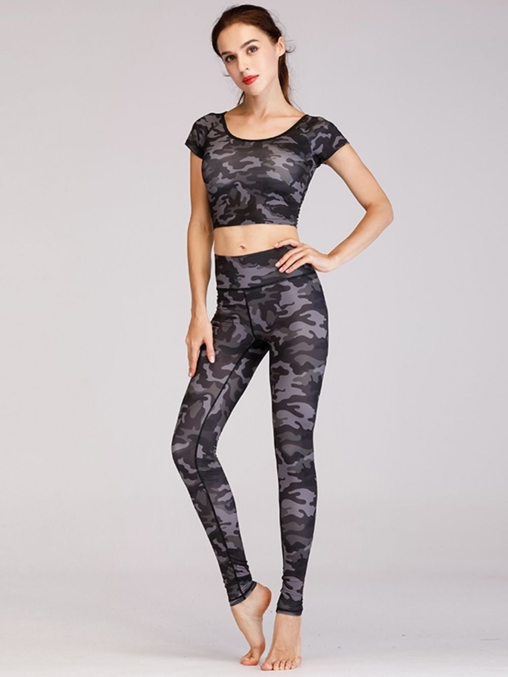 Polyester Yoga-Sportsets Met Korte Mouwen