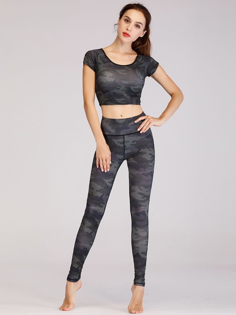 Polyester Yoga-Sportsets Met Korte Mouwen