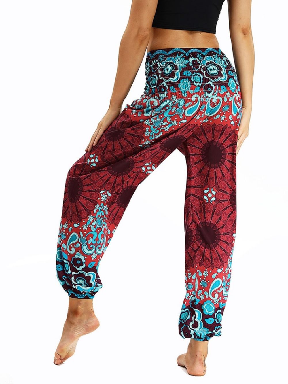 Print Bloemen Losse Yoga Elastische Taille Broek