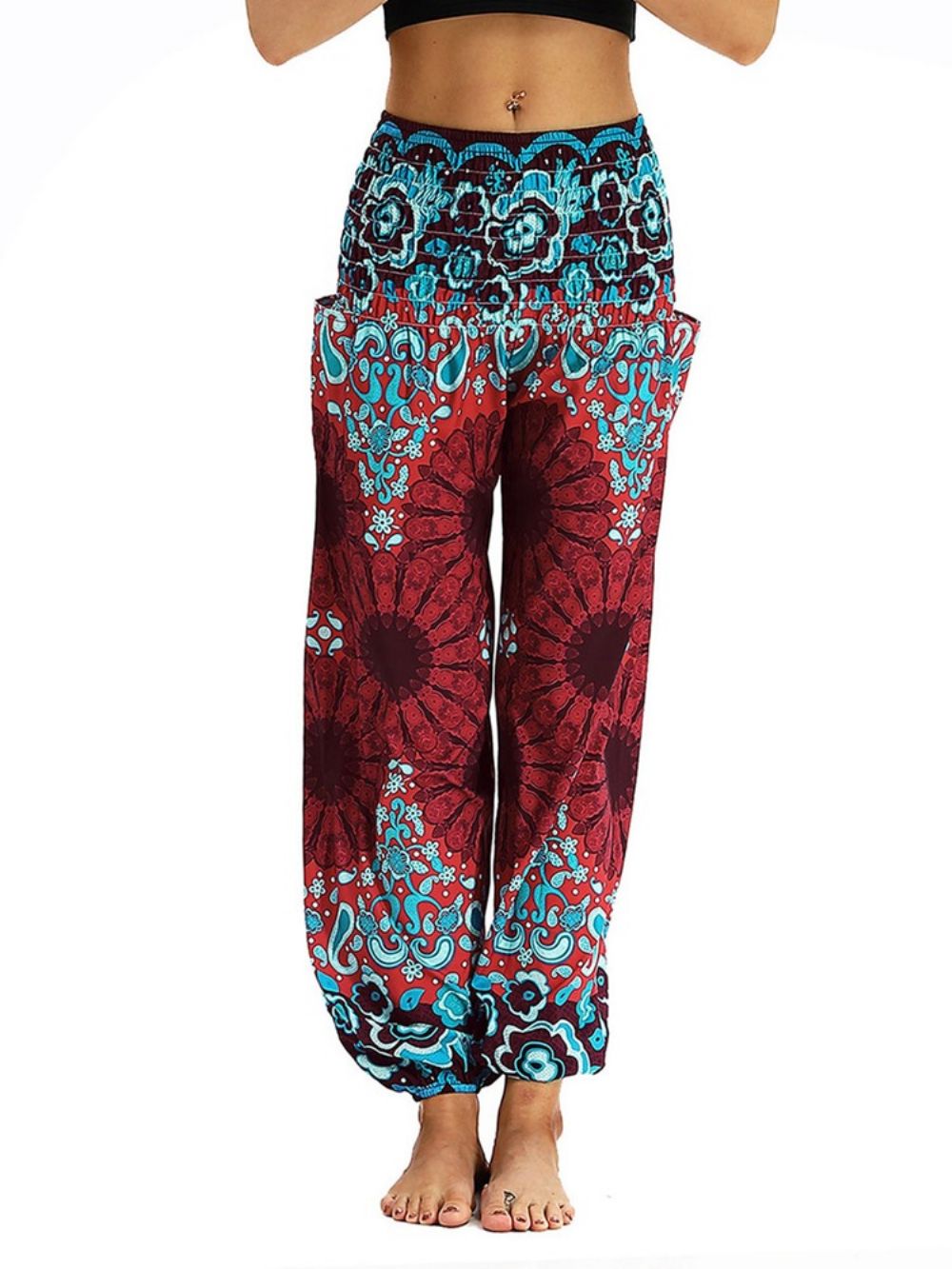 Print Bloemen Losse Yoga Elastische Taille Broek