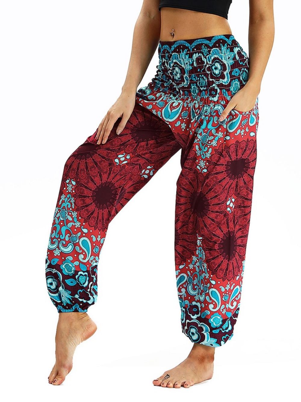 Print Bloemen Losse Yoga Elastische Taille Broek