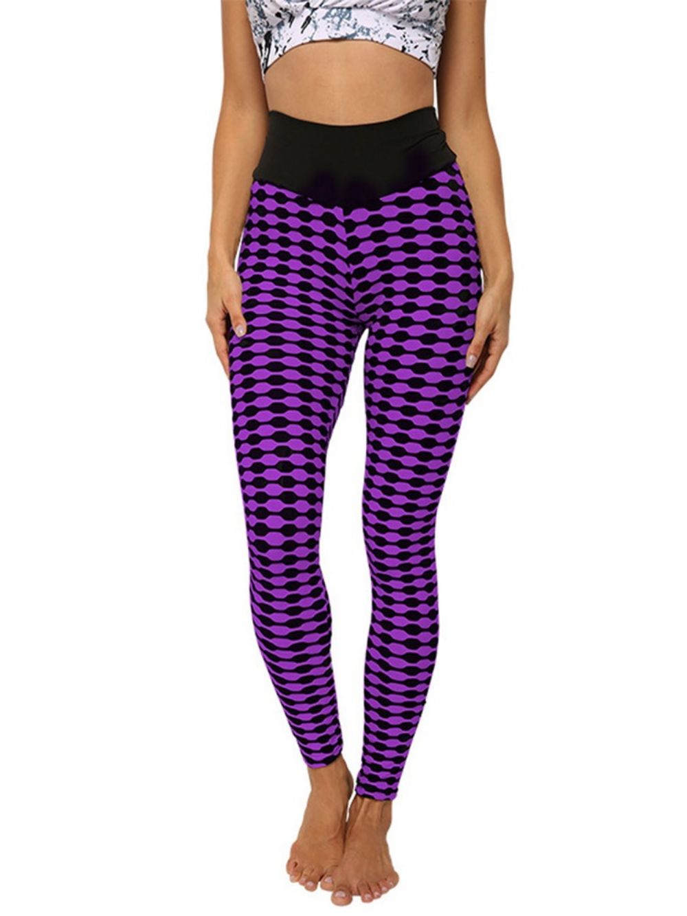 Print Gestreepte Anti-Zweet Polyester Yoga Broek Hoge Taille Tiktok Legging