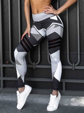 Sneldrogende Kleurblok Polyester Yoga Broek Met Volledige Lengte Tiktok Legging Met Hoge Taille