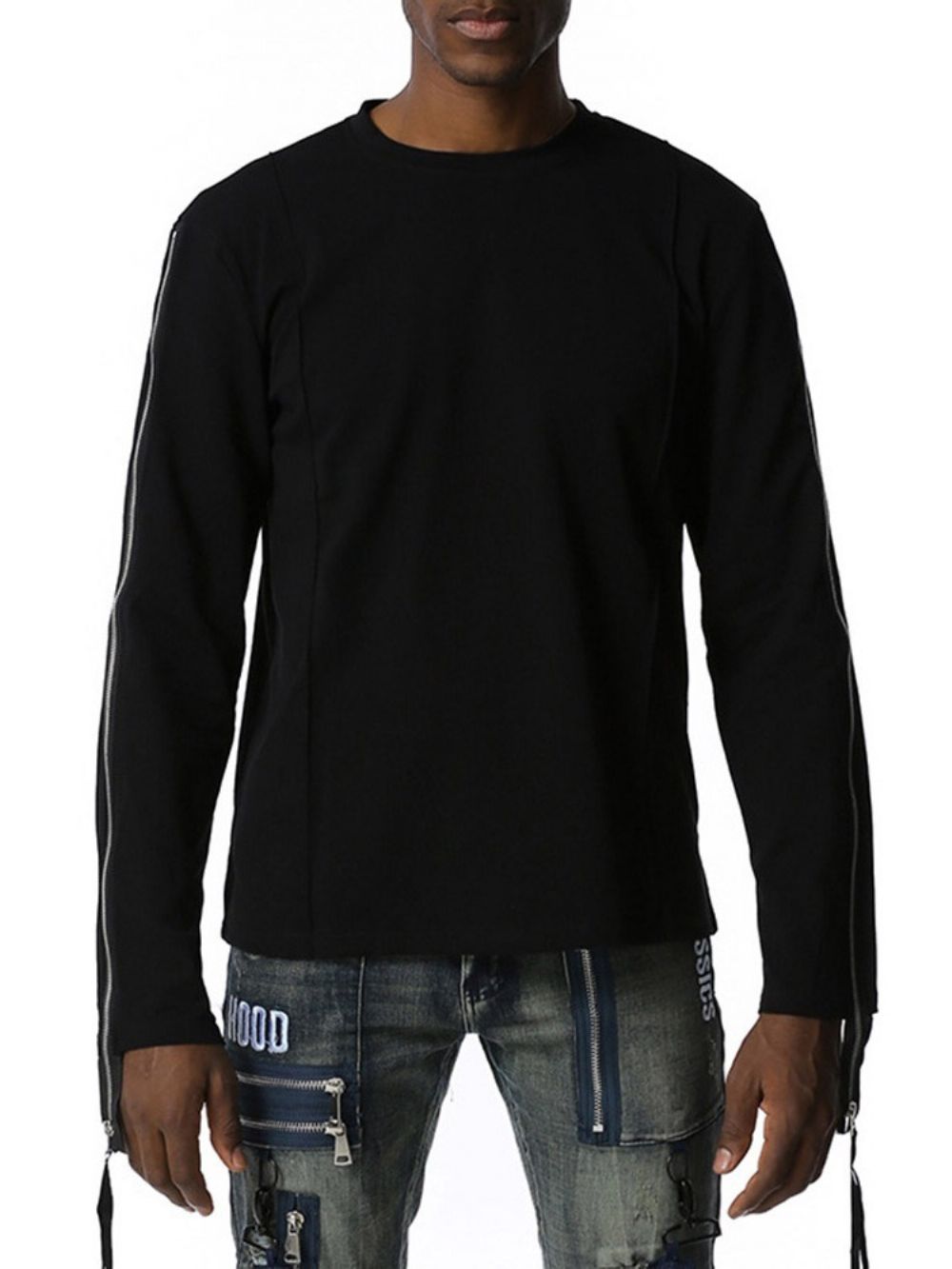 Effen Pullover Met Rits Ronde Hals Herfst Hoodies Heren