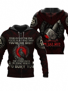 Vest Met Print En Capuchon Slim Hoodies Heren Met Rits