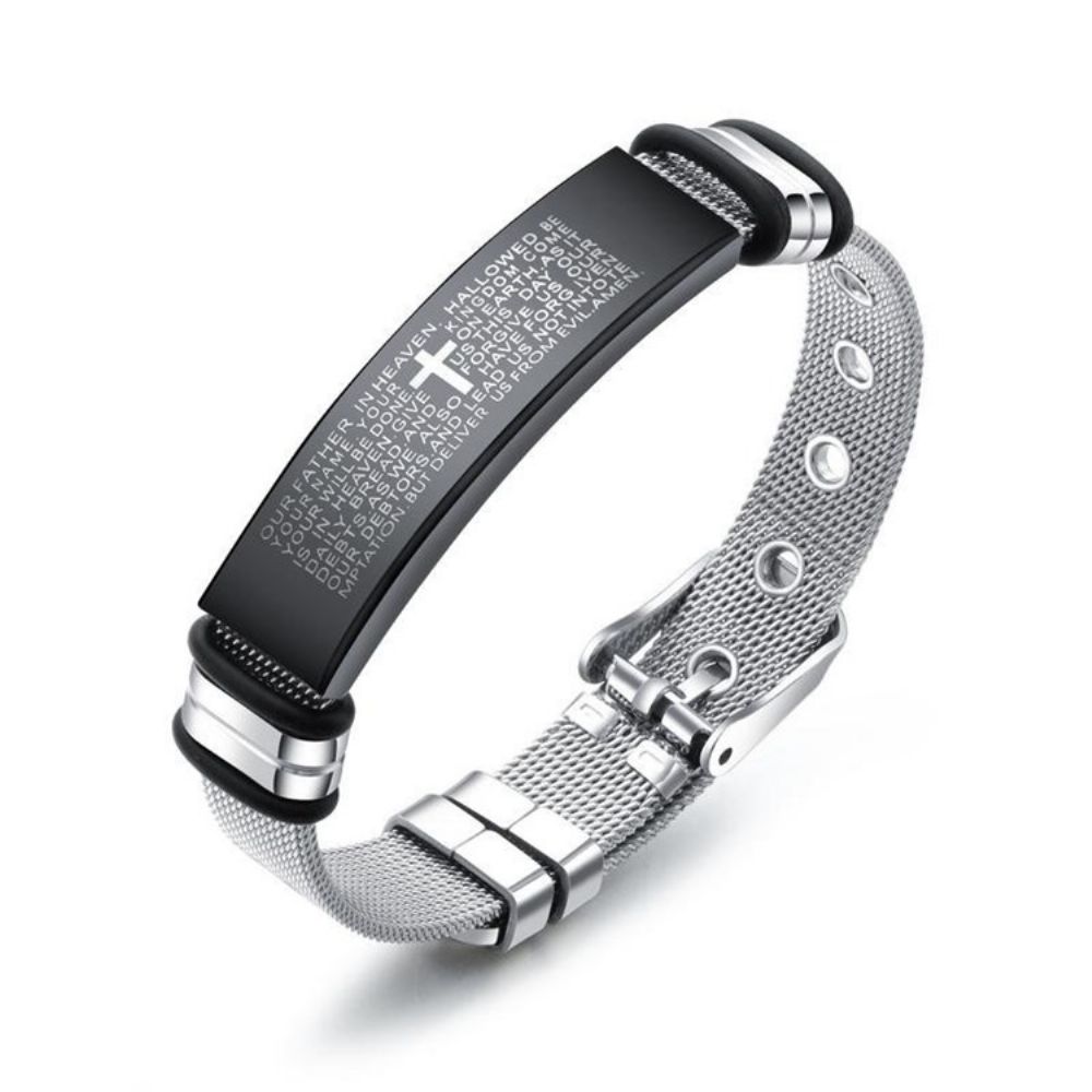 Cross Bible Titanium Stalen Herenarmband