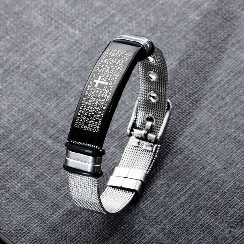 Cross Bible Titanium Stalen Herenarmband