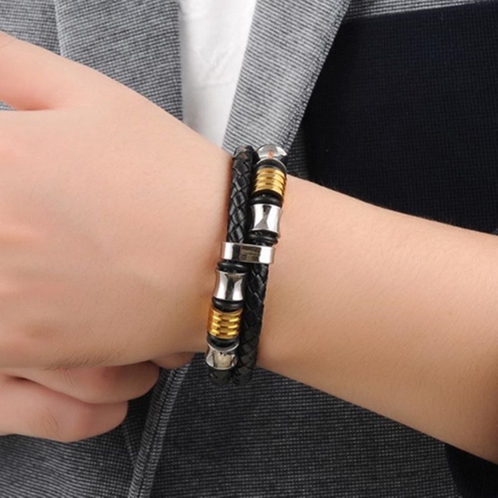 Leren Geweven Herenarmband