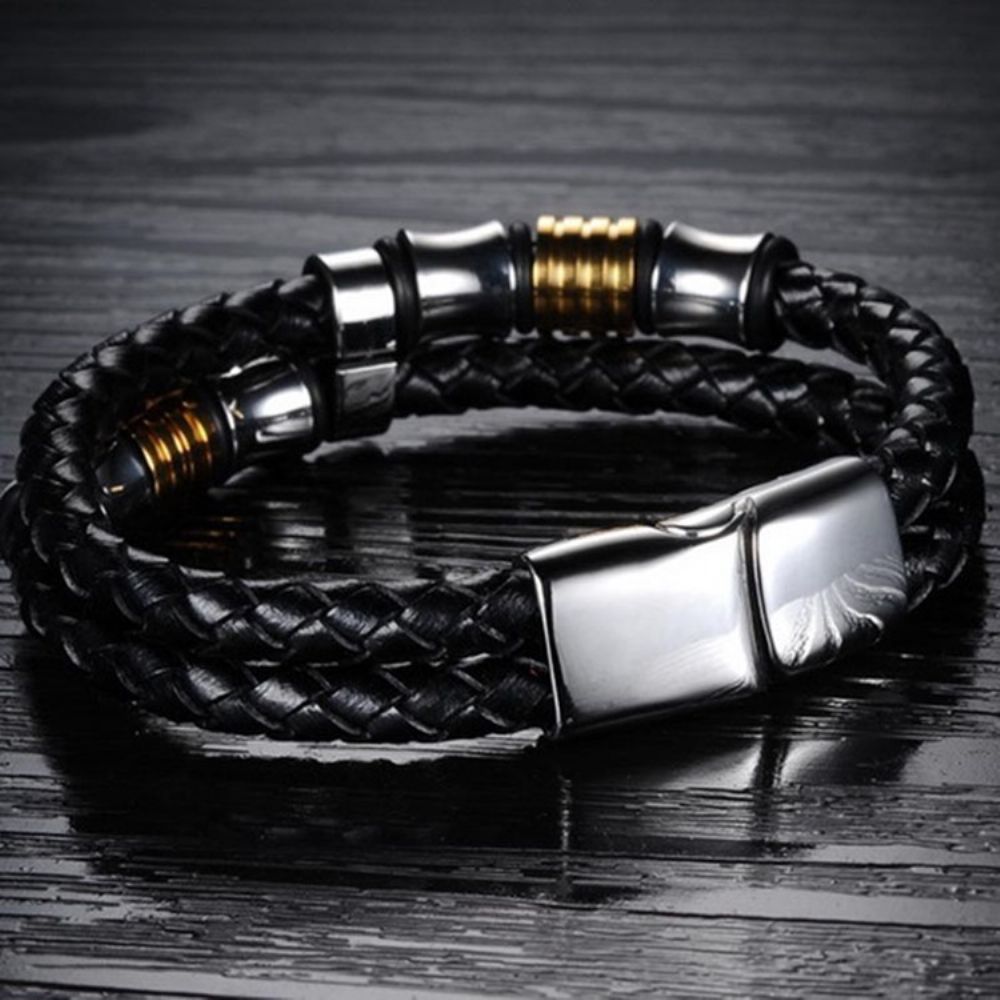 Leren Geweven Herenarmband