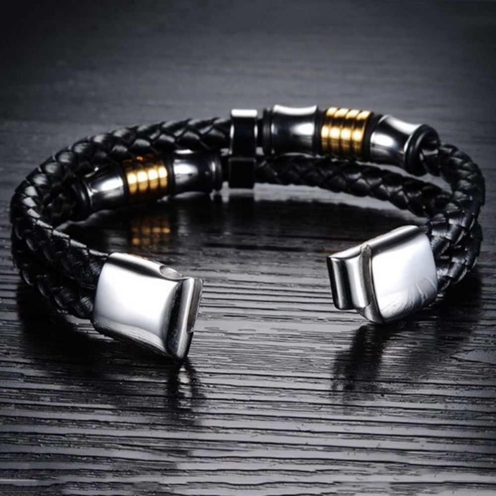 Leren Geweven Herenarmband