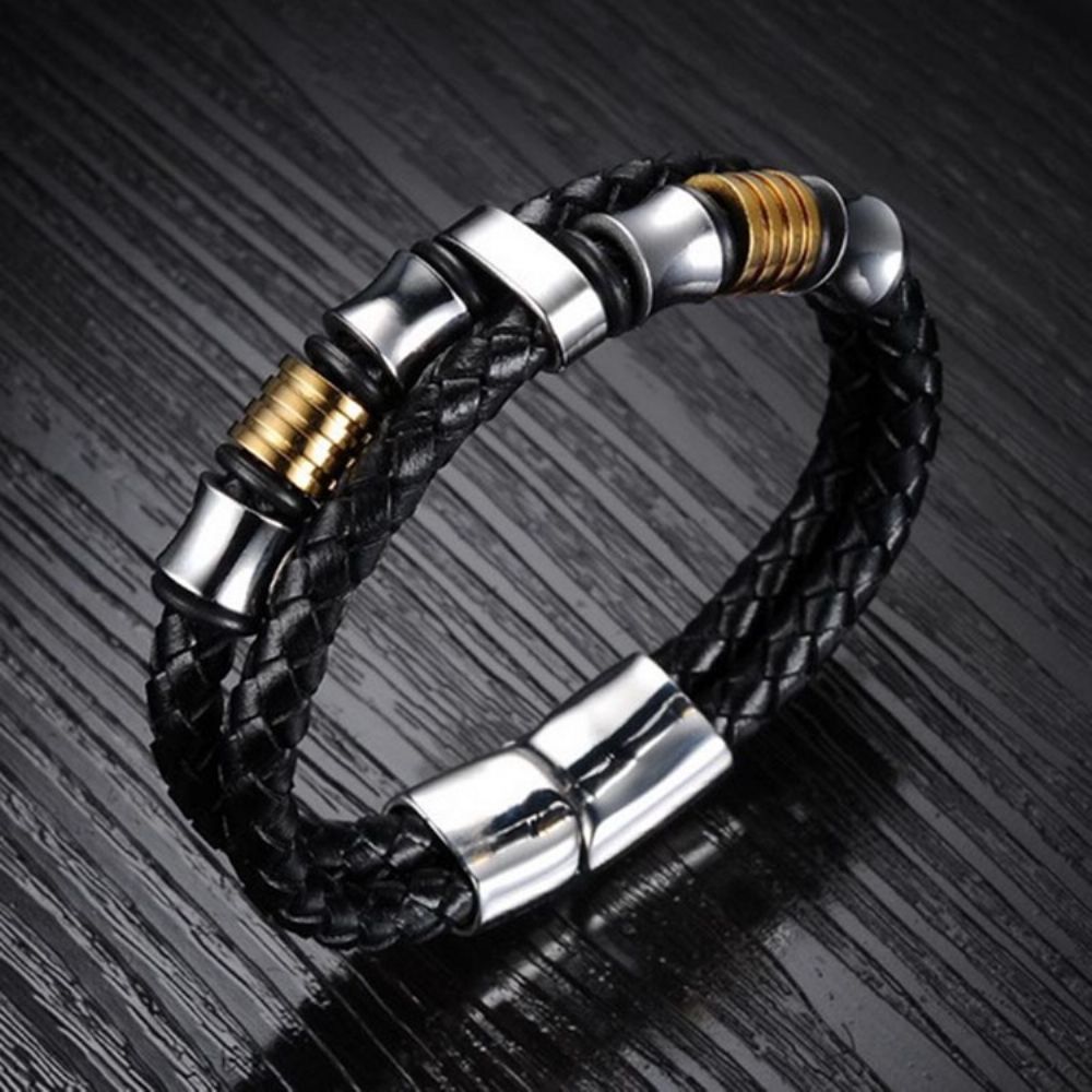 Leren Geweven Herenarmband