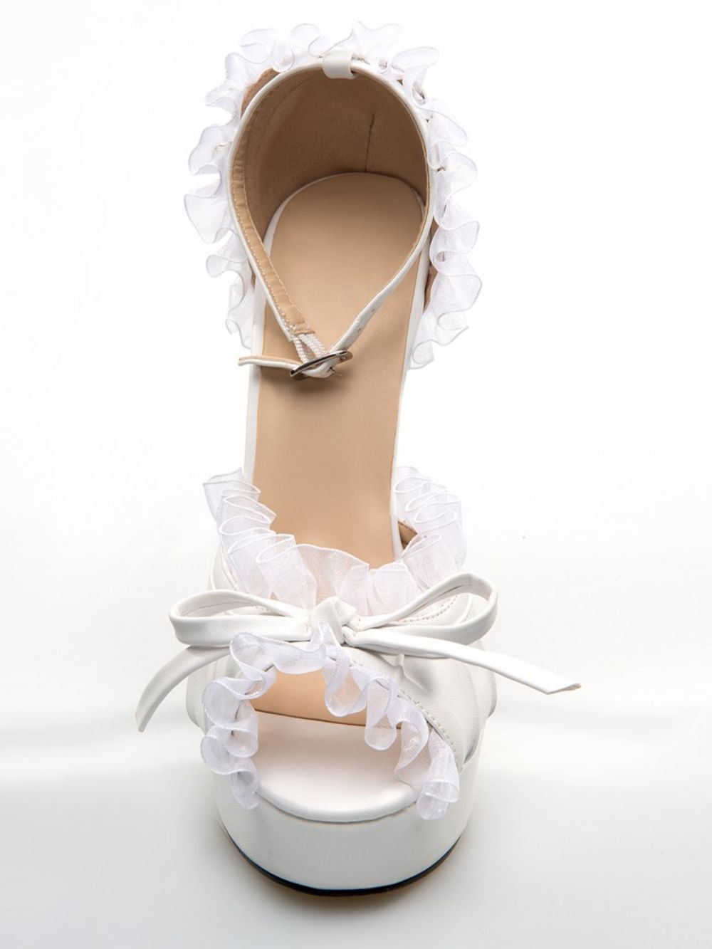 Elegante Witte Pu Peep Toe Enkelband Hoge Hak Schoenen & Galaschoenen