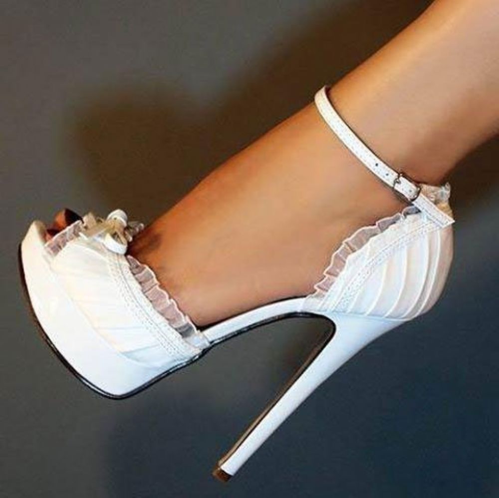 Elegante Witte Pu Peep Toe Enkelband Hoge Hak Schoenen & Galaschoenen