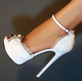 Elegante Witte Pu Peep Toe Enkelband Hoge Hak Schoenen & Galaschoenen