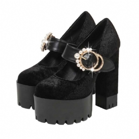 Faux Suede Kralen Chunky Heel Ronde Neus Dames Galaschoenen