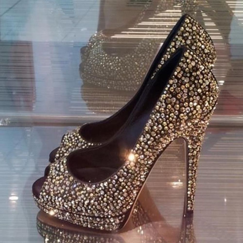 Strass Peep Toe Platform Galaschoenen