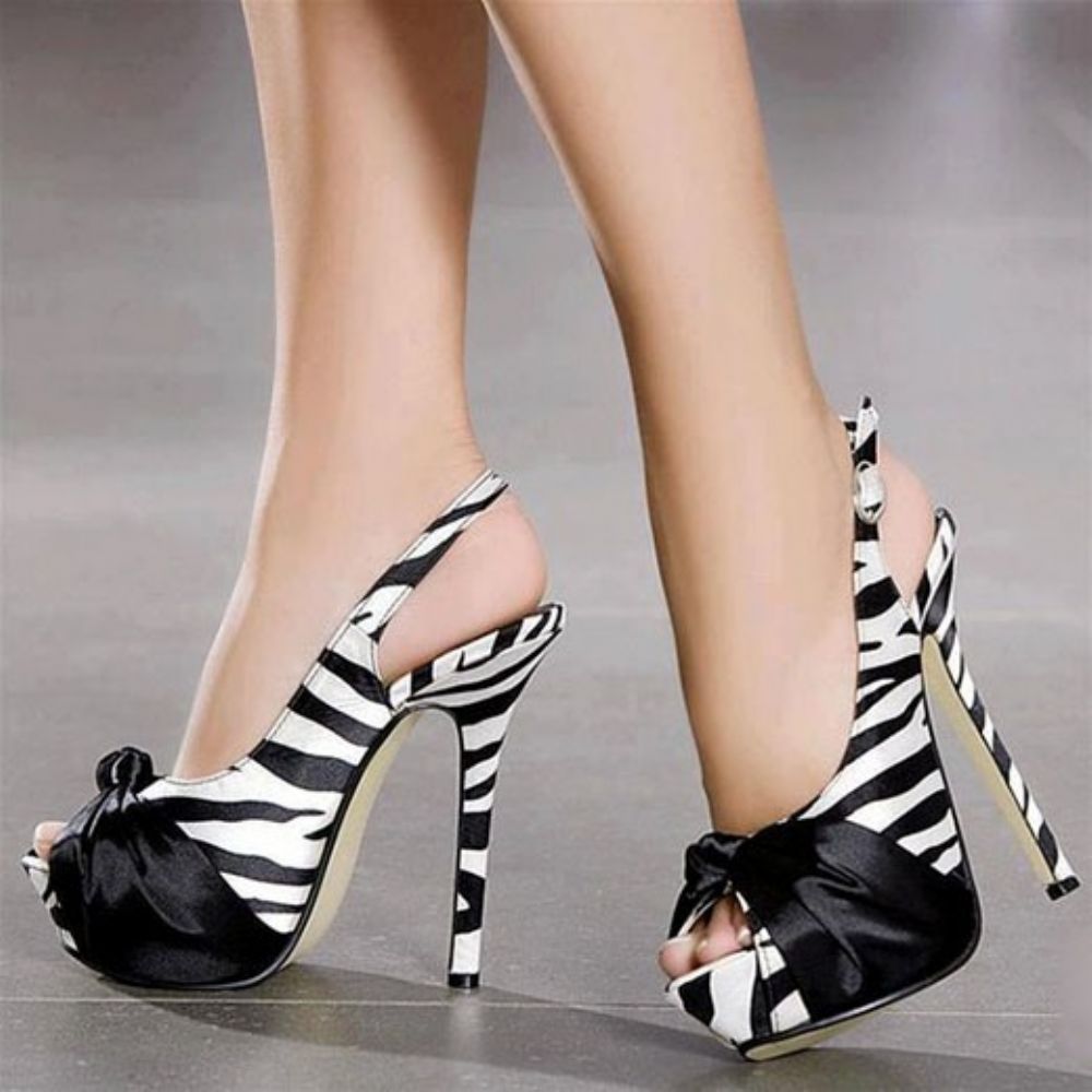 Zebra Patchwork Peeptoe Stiletto Sandalen