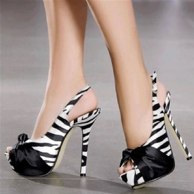 Zebra Patchwork Peeptoe Stiletto Sandalen