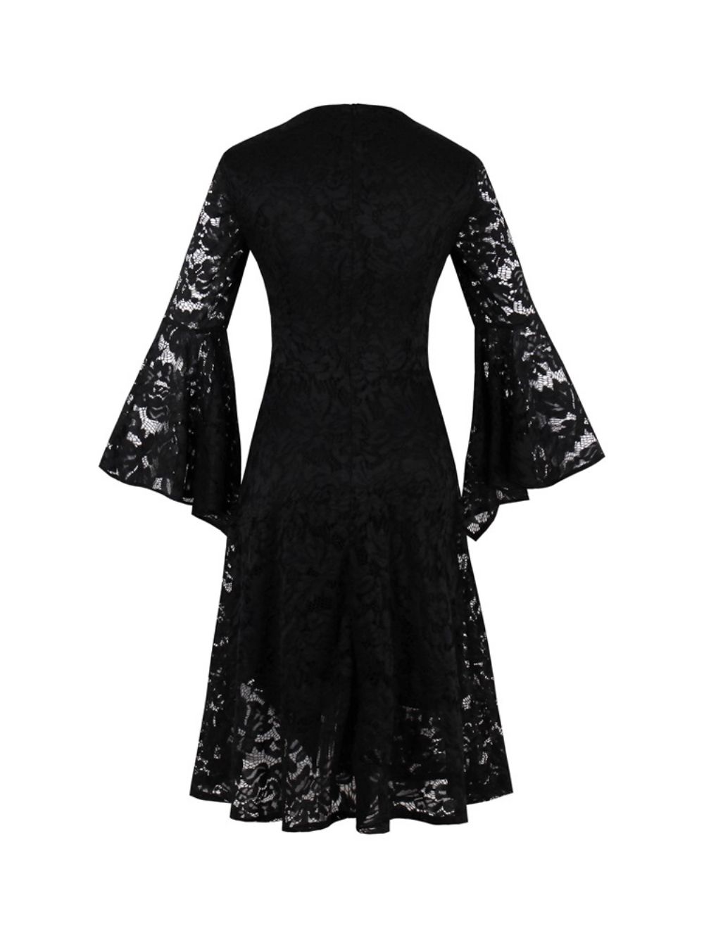 Lace Hollow Flare Sleeve A Line Little Black Dress