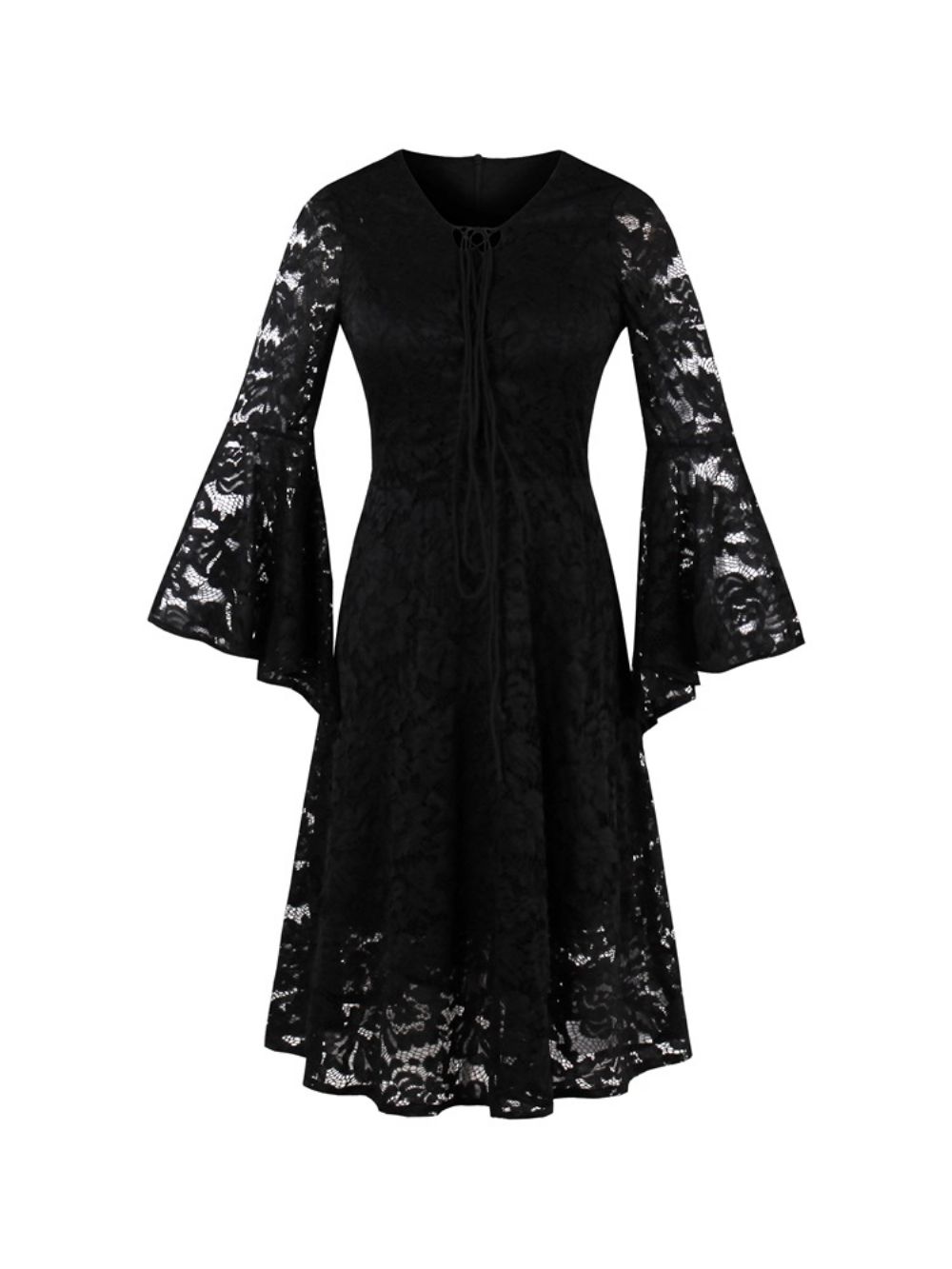 Lace Hollow Flare Sleeve A Line Little Black Dress