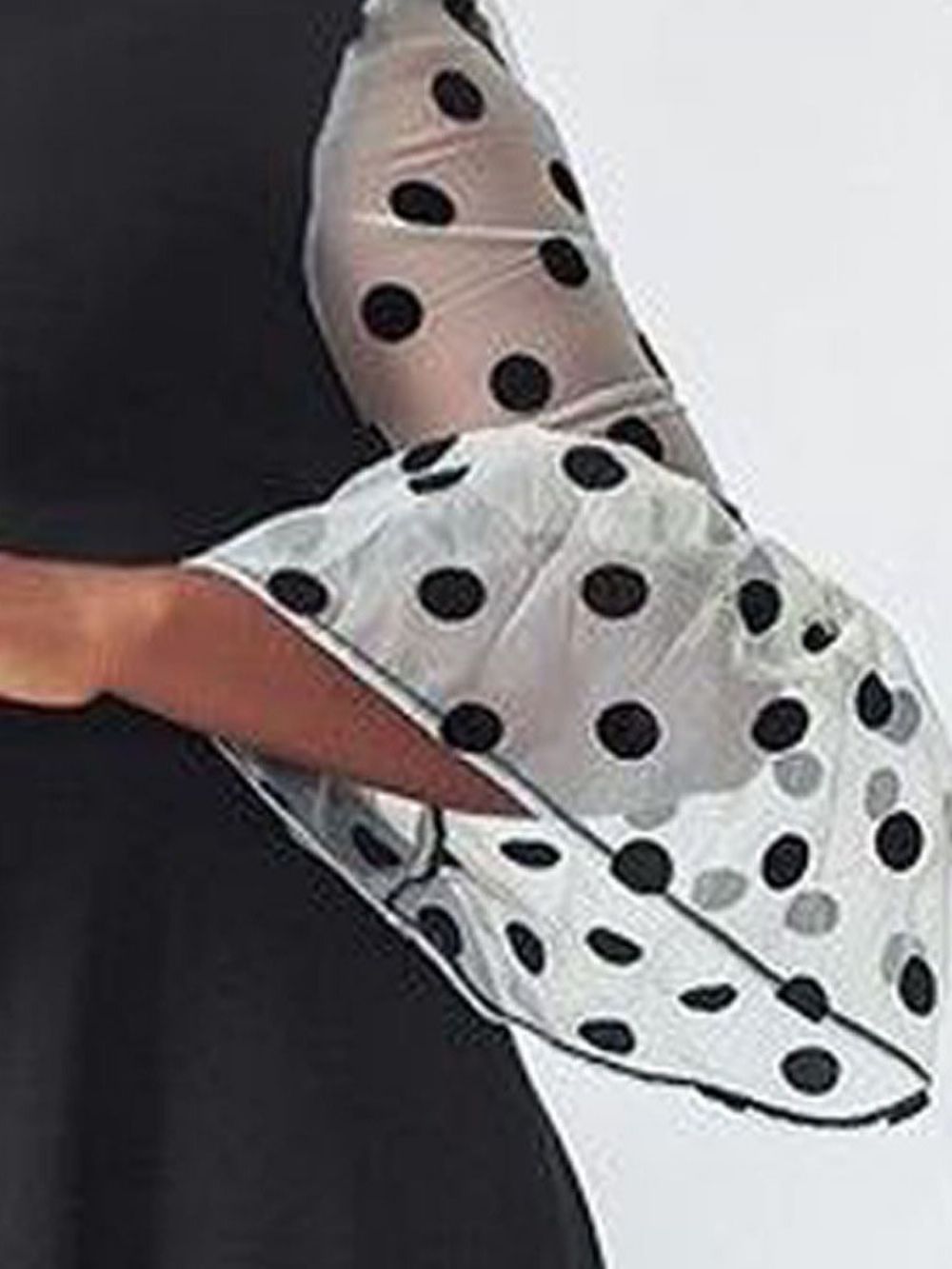 Opstaande Kraag Doorschijnende Negen Punten Mouw Pullover Polka Dots Maxi Zwarte Jurk