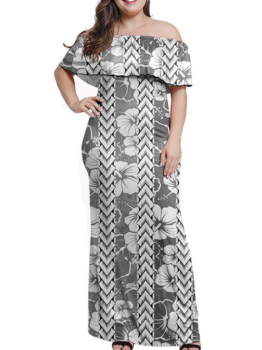 Print Korte Mouw Off-Shoulder Pullover Zomer Maxi Jurk