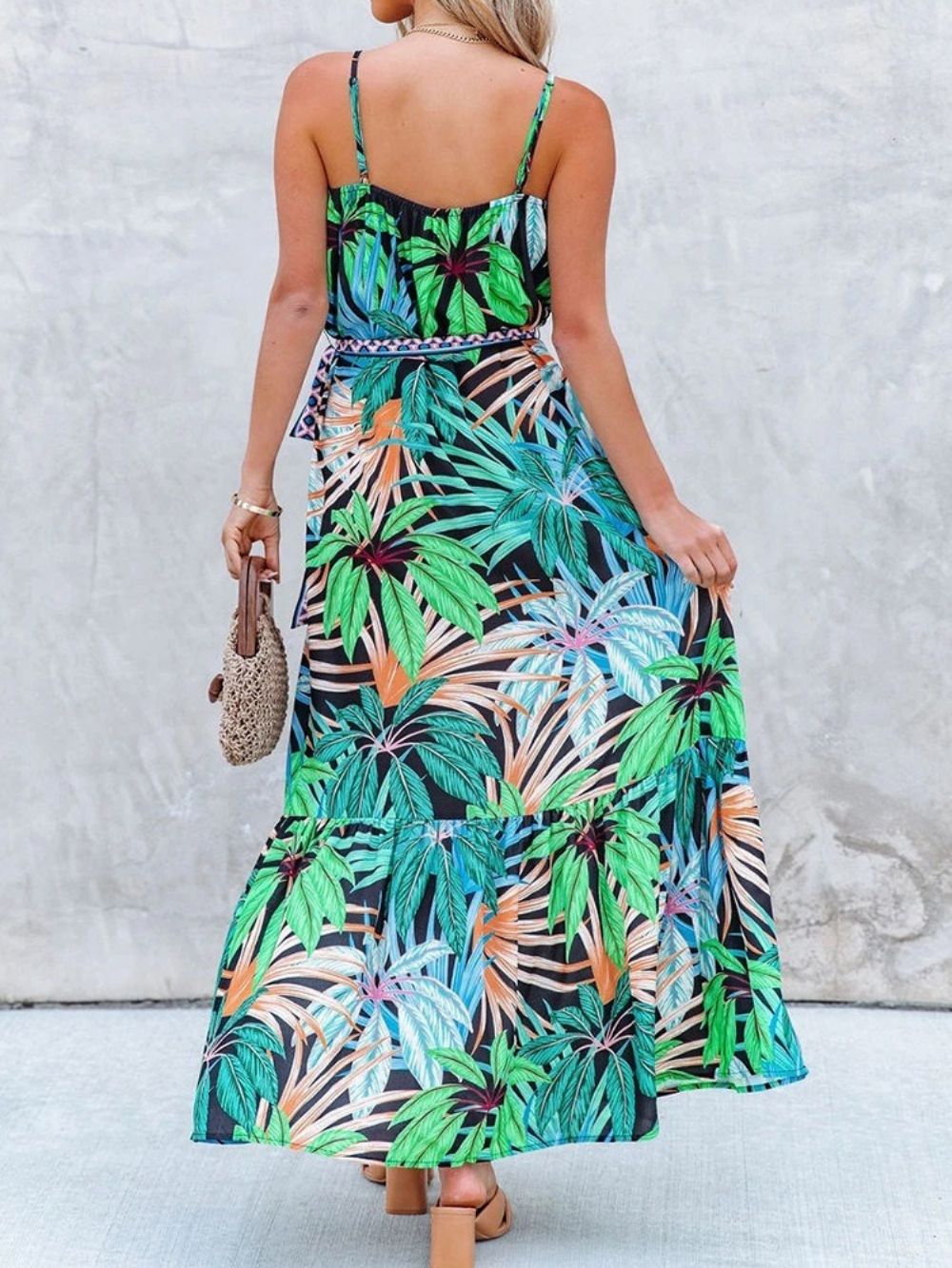 Print Mouwloos Enkellange Plant Mode Bloemen Maxi Jurk Strandjurken Dames