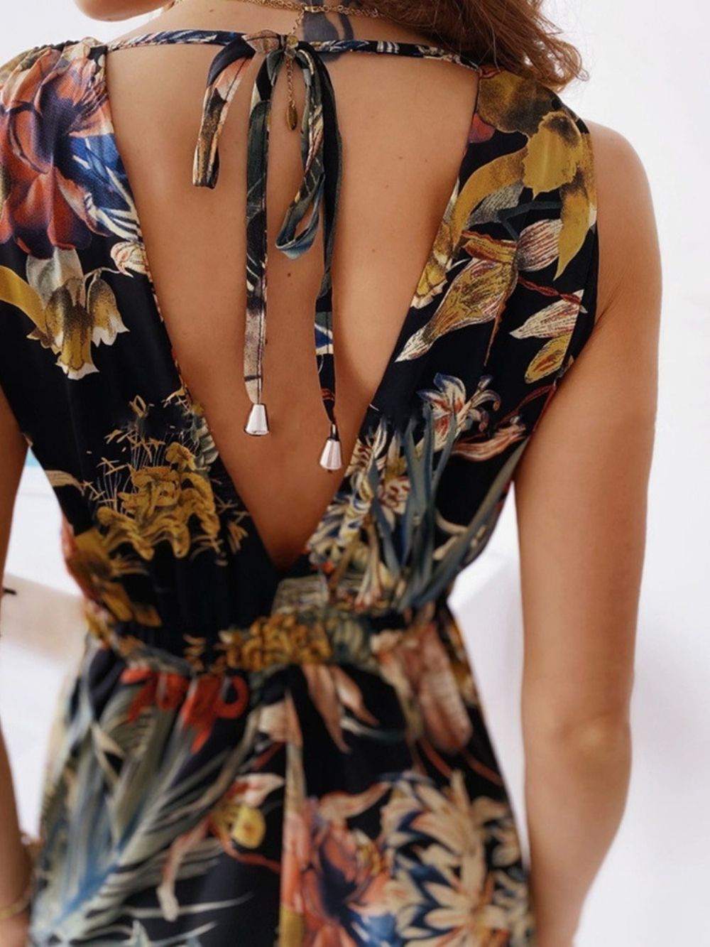 Print Vloerlengte V-Hals Bloemen Maxi-Jurk Strandjurken Dames