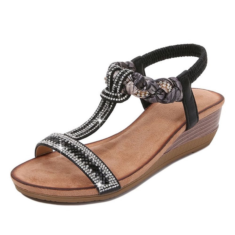 Elastische Band Sleehak Open Teen Strass Sandalen