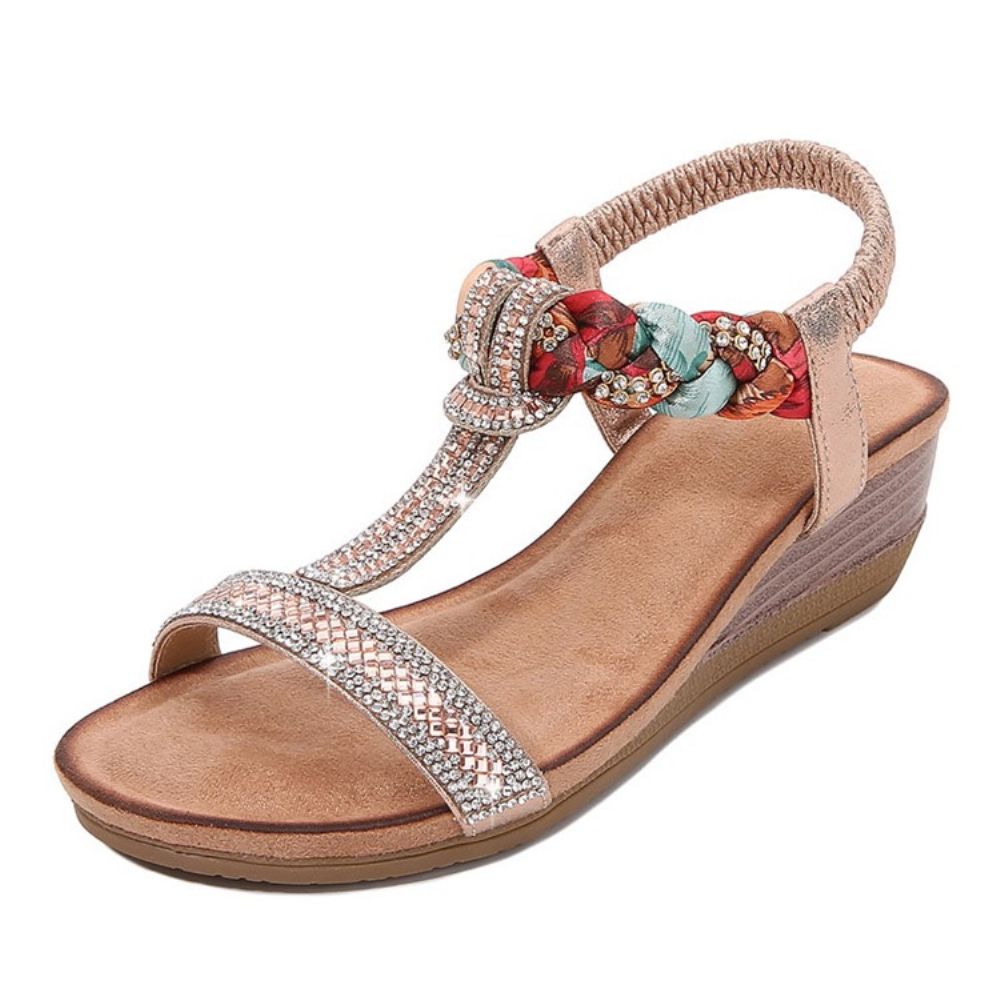 Elastische Band Sleehak Open Teen Strass Sandalen