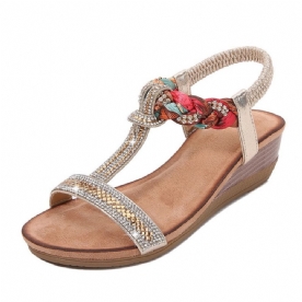 Elastische Band Sleehak Open Teen Strass Sandalen