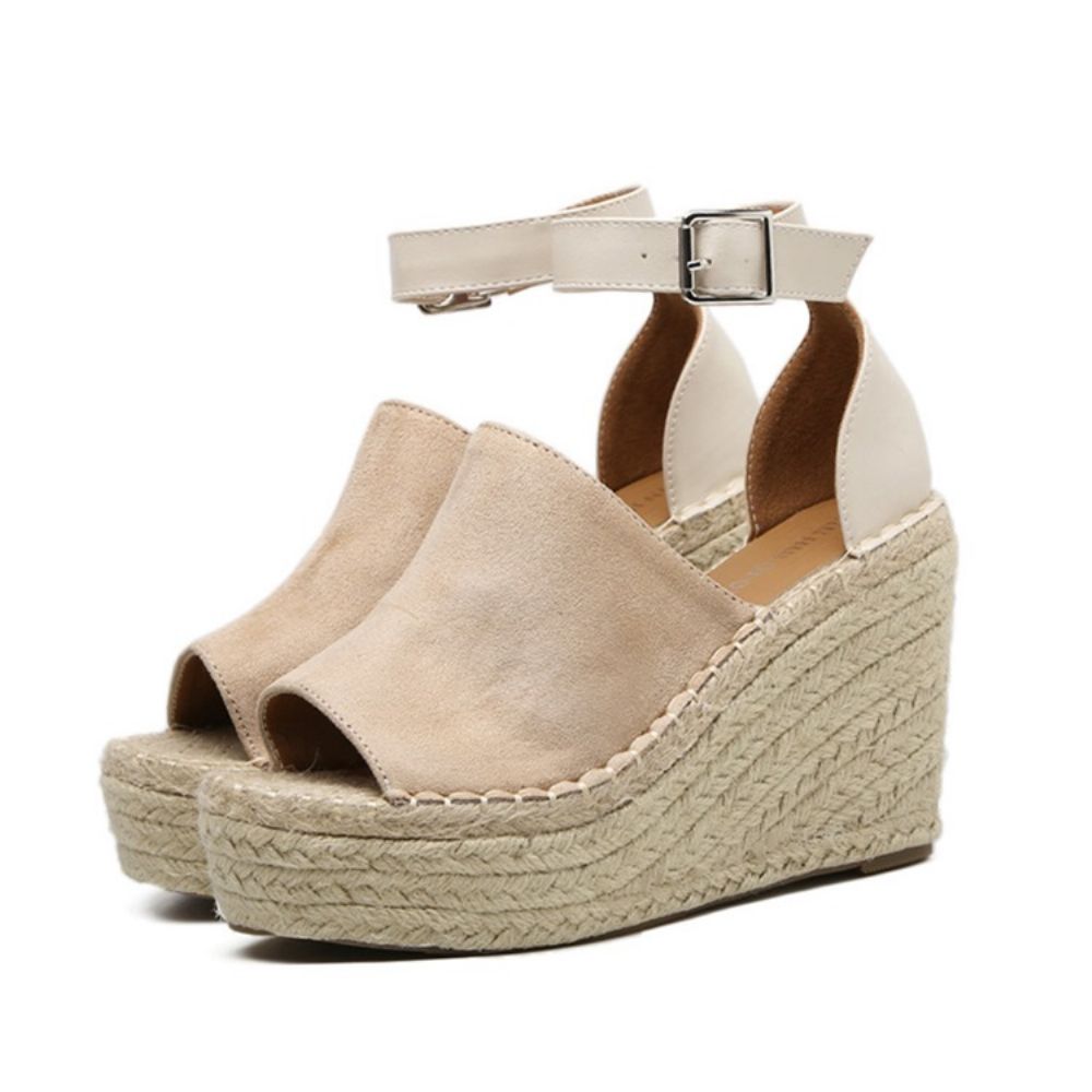 Gesp Peep Toe Platform Espadrille Wedge Sandalen