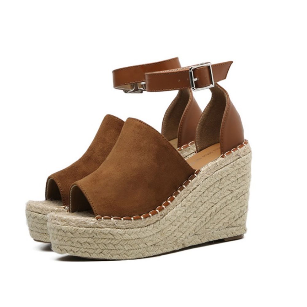 Gesp Peep Toe Platform Espadrille Wedge Sandalen