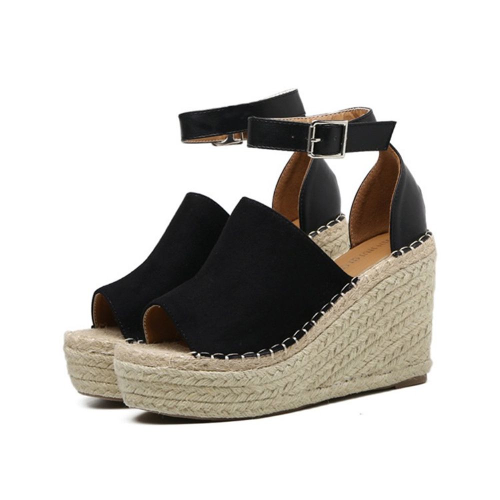 Gesp Peep Toe Platform Espadrille Wedge Sandalen