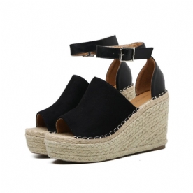 Gesp Peep Toe Platform Espadrille Wedge Sandalen