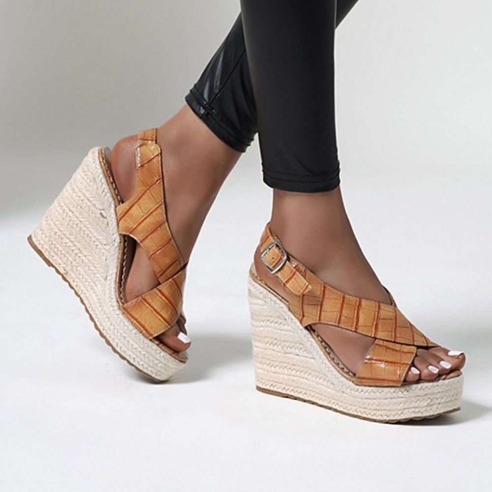 Gesp Wedge Heel Open Teen Effen Plateau Sandalen