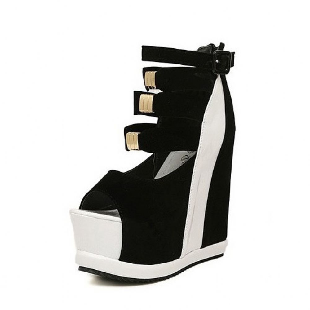 Peep-Toe Wedge Heel Buckle Plateau Sandalen Dames