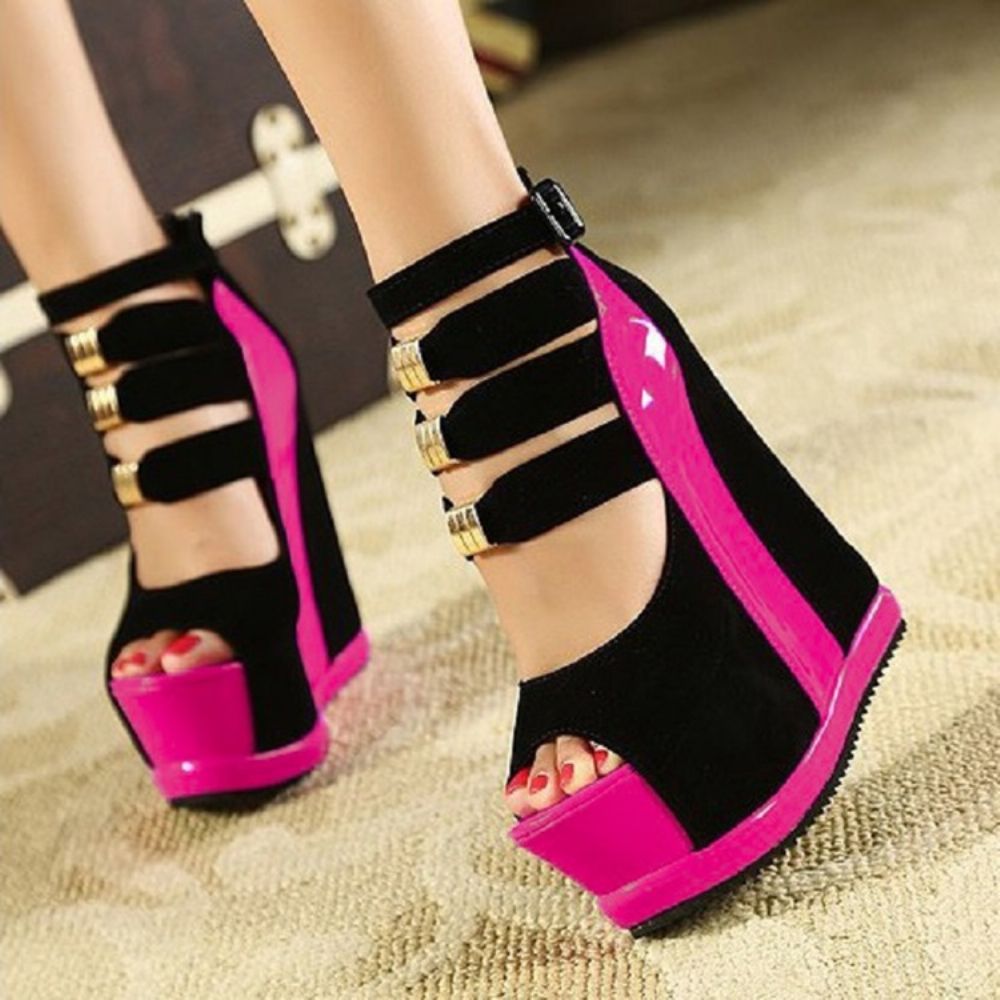 Peep-Toe Wedge Heel Buckle Plateau Sandalen Dames