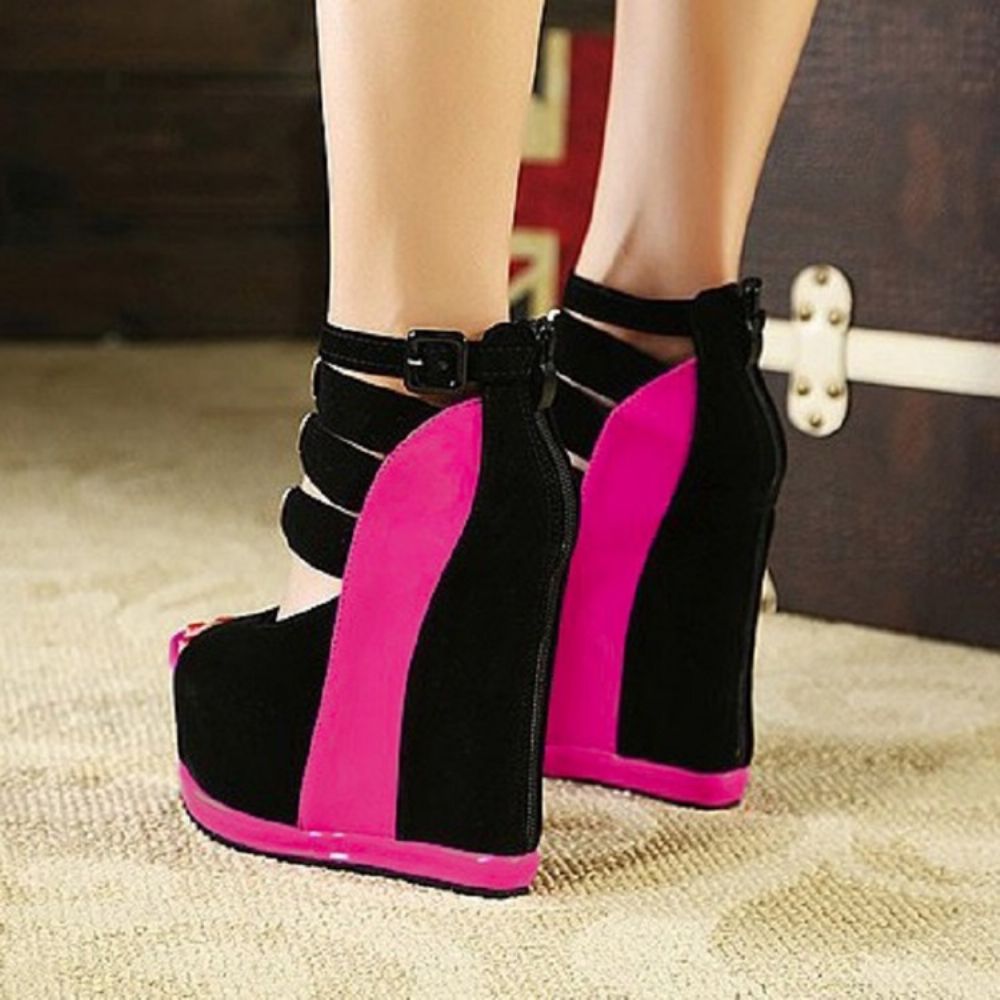 Peep-Toe Wedge Heel Buckle Plateau Sandalen Dames