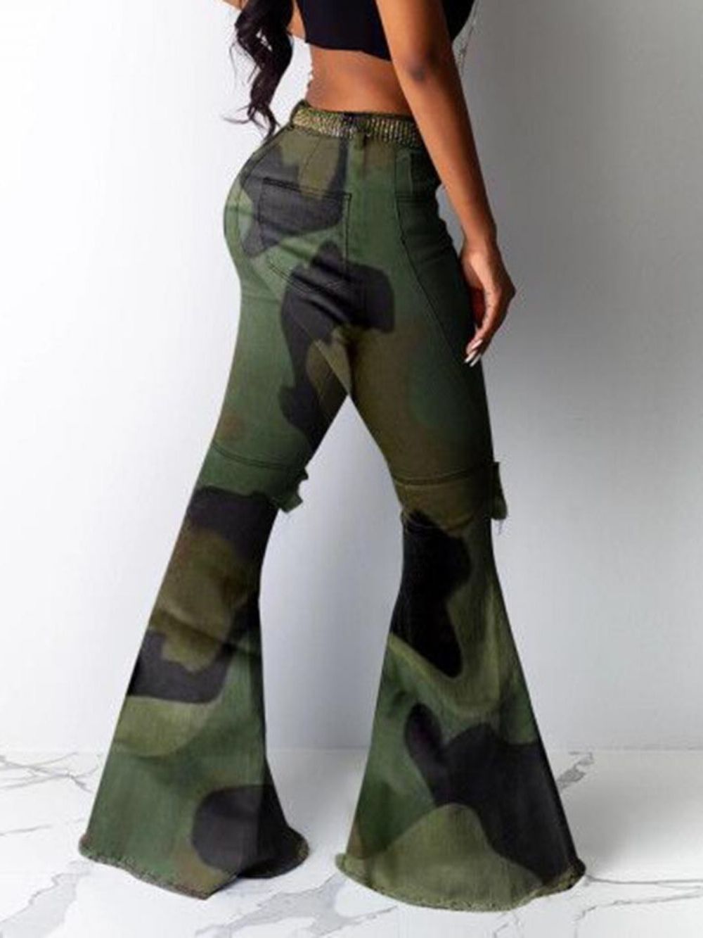 Camouflage Slim Hole Mid Taille Volledige Lengte Damesbroek