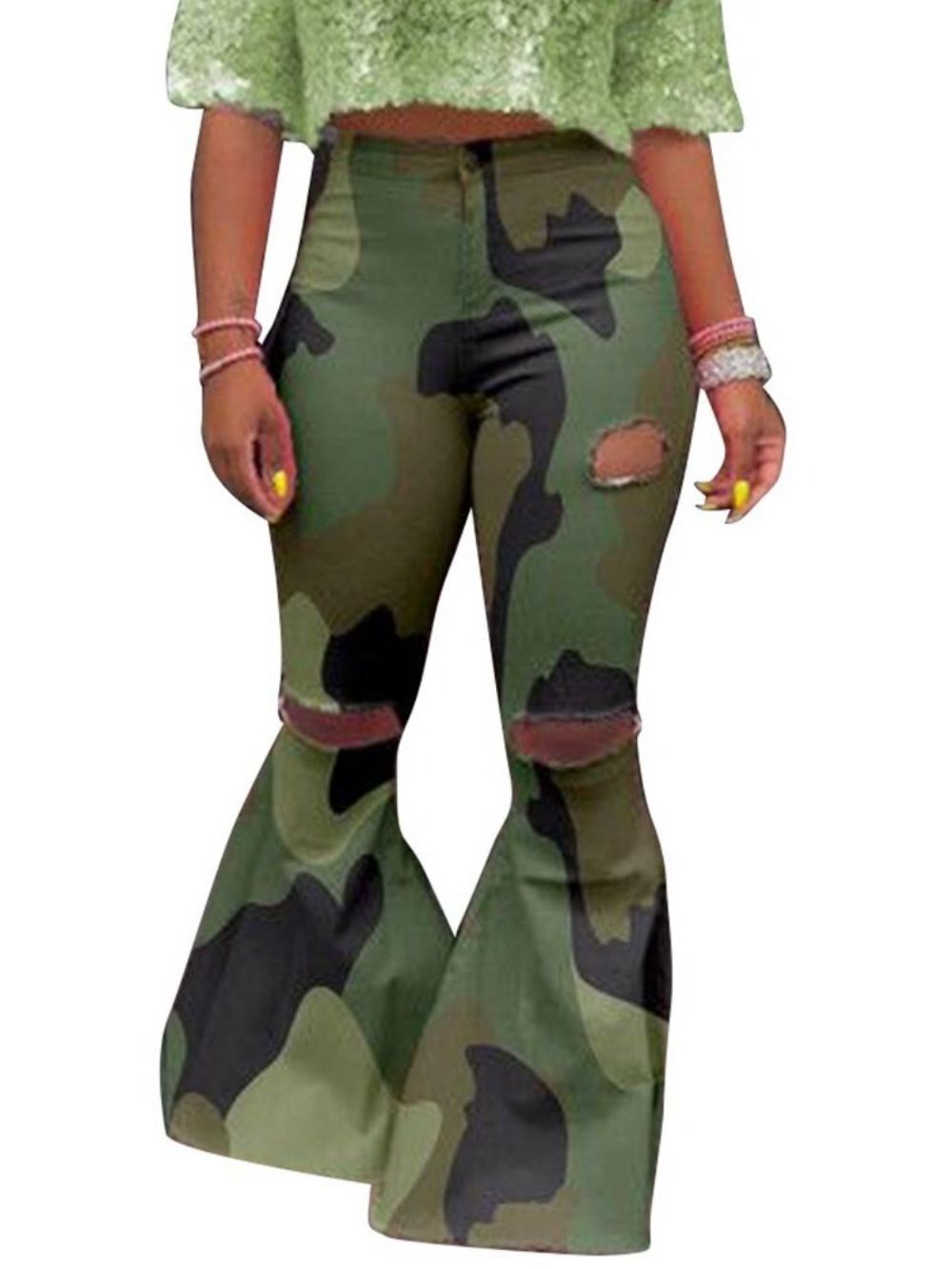 Camouflage Slim Hole Mid Taille Volledige Lengte Damesbroek